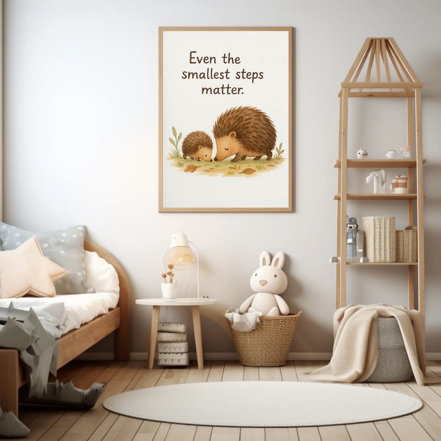 Even the Smallest Steps Matter Hedgehog Family Watercolour Nursery Children's Room Wall Decor Print-0